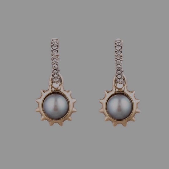 ALEXIS BITTAR • NEW  Gold Silver Sculpted Georgian Star Sun Pearl Drop Earrings - Picture 13 of 15